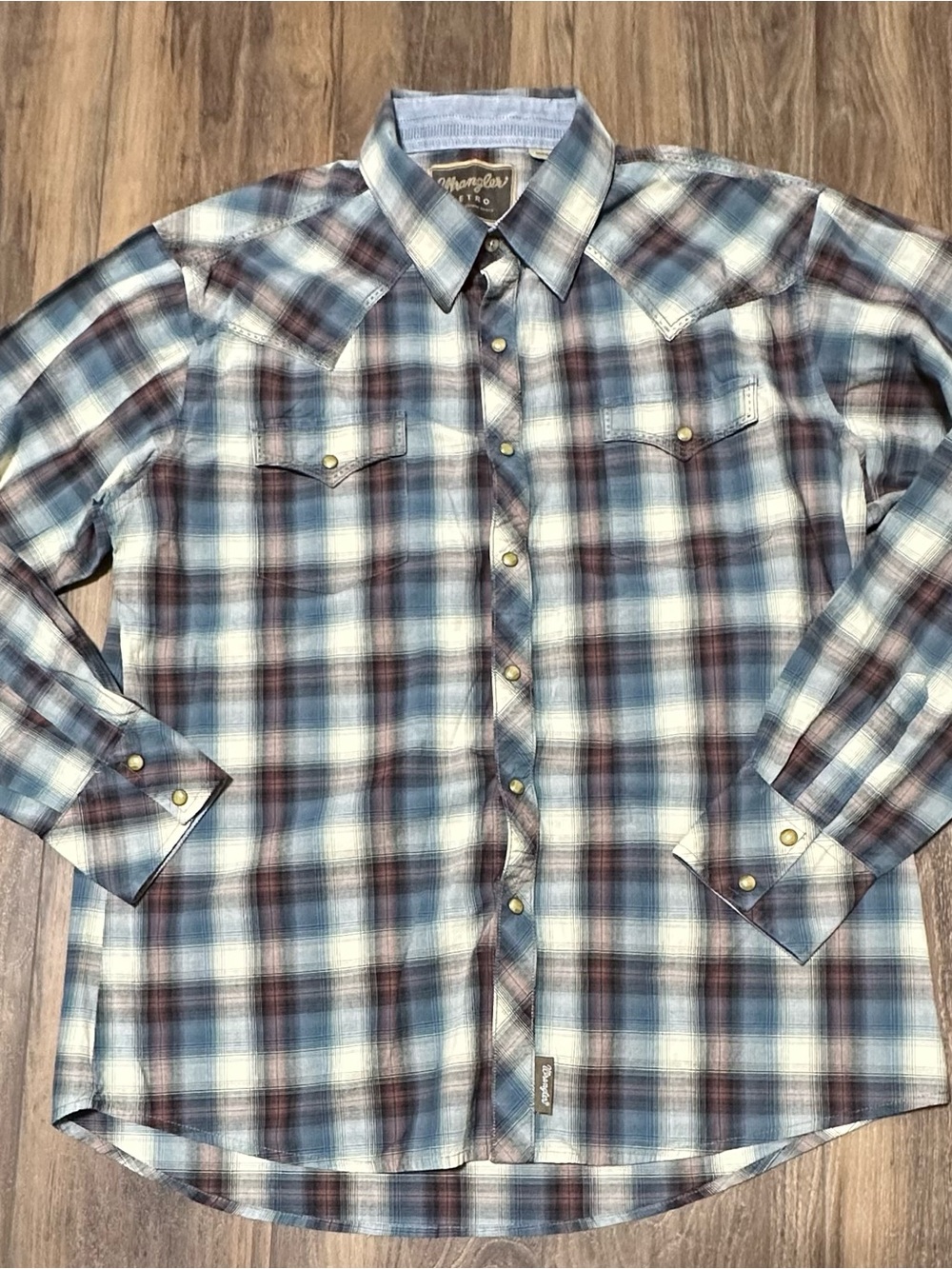 Wrangler Retro Western Shirt Men’s XL Plaid Pearl Snap Long Sleeve Cowboy